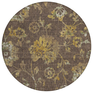 8' Round Floral Polyester Area Rug Machine Washable for Indoor Outdoor Spaces