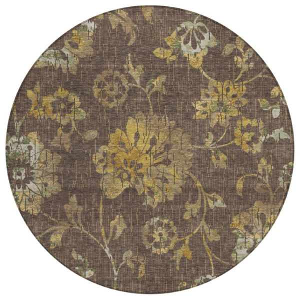 8' Round Floral Polyester Area Rug Machine Washable for Indoor Outdoor Spaces