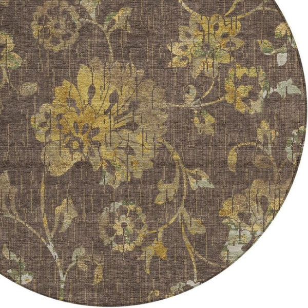 HomeRoots 8' Round Floral Polyester Area Rug Machine Washable for Indoor Outdoor Spaces 733482