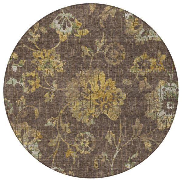 8' Round Floral Polyester Area Rug Machine Washable for Indoor Outdoor Spaces