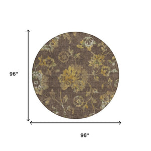 8' Round Floral Polyester Area Rug Machine Washable for Indoor Outdoor Spaces