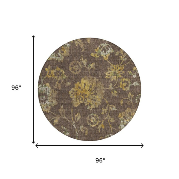 8' Round Floral Polyester Area Rug Machine Washable for Indoor Outdoor Spaces