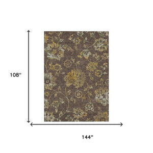 9 X 12 Floral Polyester Area Rug Washable Low Pile for Indoor Outdoor Patios