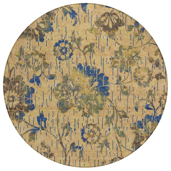 8 Ft Round Floral Polyester Area Rug Washable Indoor Outdoor Patio Garden