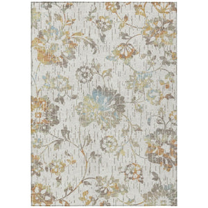 Floral Polyester Washable Indoor Outdoor Area Rug Low Pile for Patios and Living Rooms