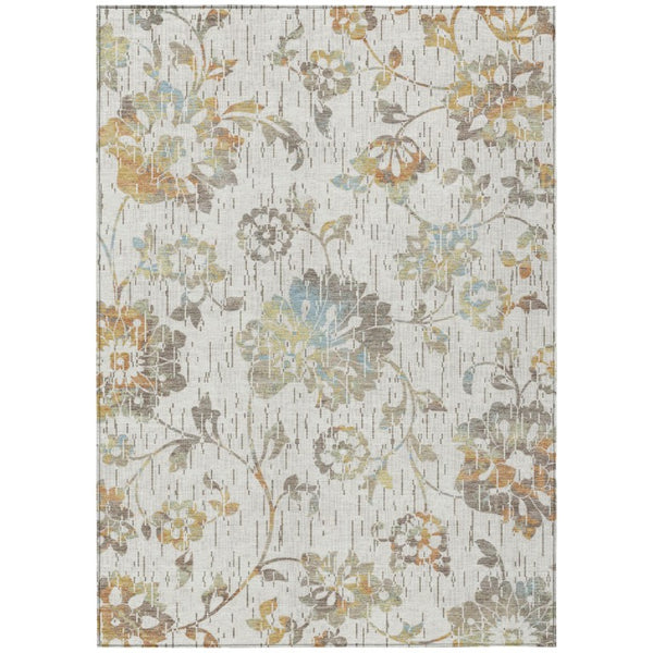Floral Polyester Washable Indoor Outdoor Area Rug Low Pile for Patios and Living Rooms