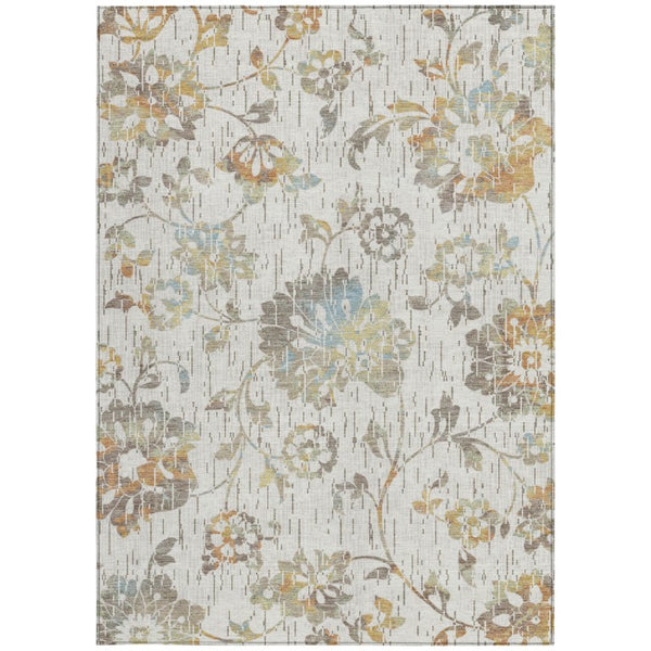 Floral Polyester Washable Indoor Outdoor Area Rug Low Pile for Patios and Living Rooms