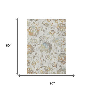 Floral Polyester Washable Indoor Outdoor Area Rug Low Pile for Patios and Living Rooms