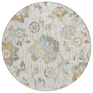 8 Foot Round Floral Polyester Area Rug Washable for Indoor Outdoor Patio Use