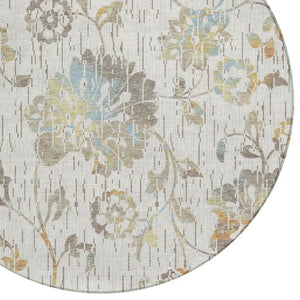 HomeRoots 8 Foot Round Floral Polyester Area Rug Washable for Indoor Outdoor Patio Use 733494