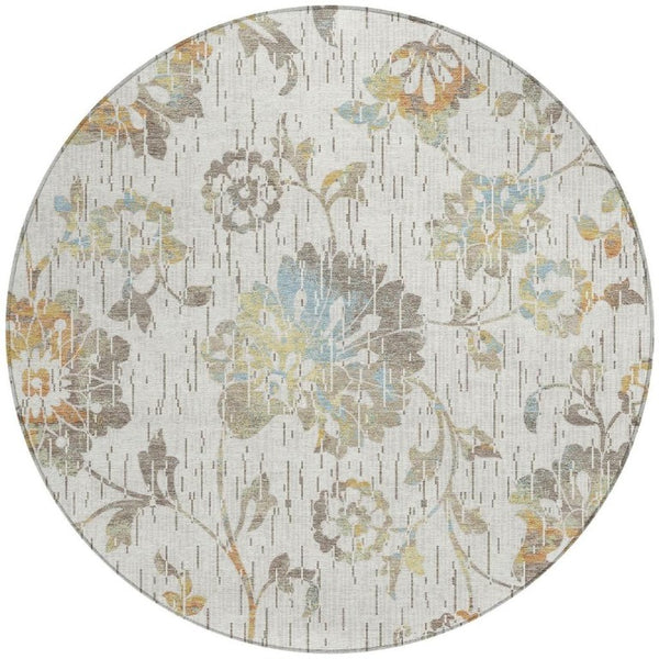 8 Foot Round Floral Polyester Area Rug Washable for Indoor Outdoor Patio Use