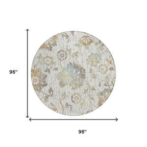 8 Foot Round Floral Polyester Area Rug Washable for Indoor Outdoor Patio Use