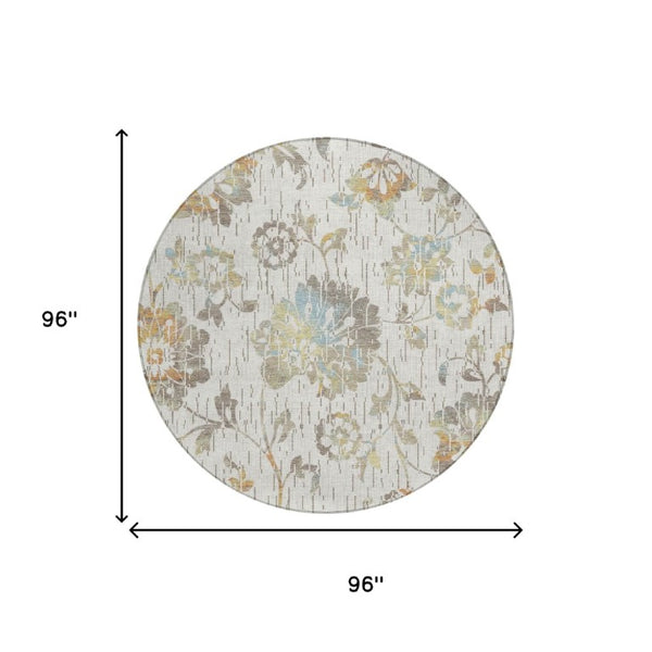 8 Foot Round Floral Polyester Area Rug Washable for Indoor Outdoor Patio Use