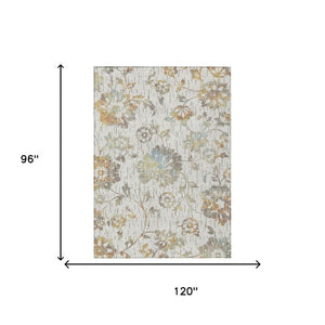 Floral Polyester Washable Indoor Outdoor Area Rug Low Pile for Patios and Living Rooms