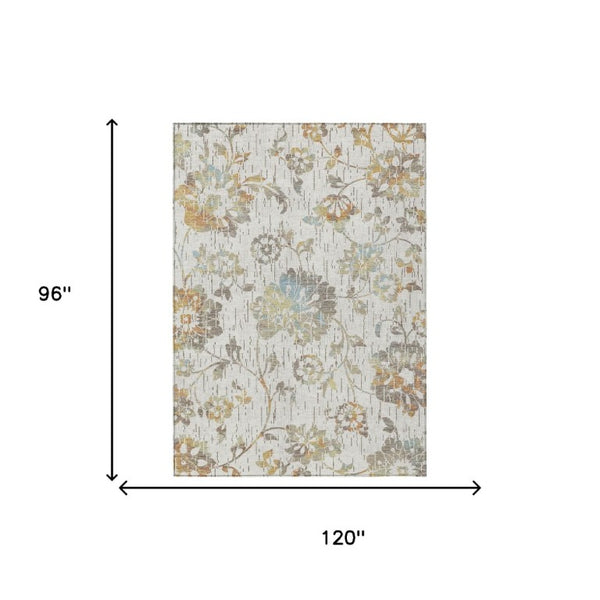Floral Polyester Washable Indoor Outdoor Area Rug Low Pile for Patios and Living Rooms