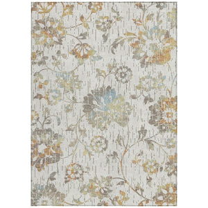 Floral Polyester Washable Indoor Outdoor Area Rug Low Pile for Patios and Living Rooms