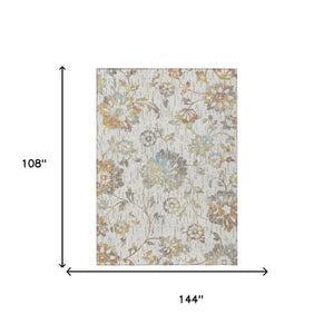 Floral Polyester Washable Indoor Outdoor Area Rug Low Pile for Patios and Living Rooms