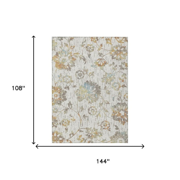 Floral Polyester Washable Indoor Outdoor Area Rug Low Pile for Patios and Living Rooms
