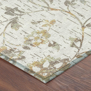 Floral Polyester Washable Indoor Outdoor Area Rug Low Pile for Patios and Living Rooms