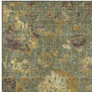 Floral Olive Washable Polyester Area Rug for Indoor Outdoor Patios Kitchens and Living Rooms