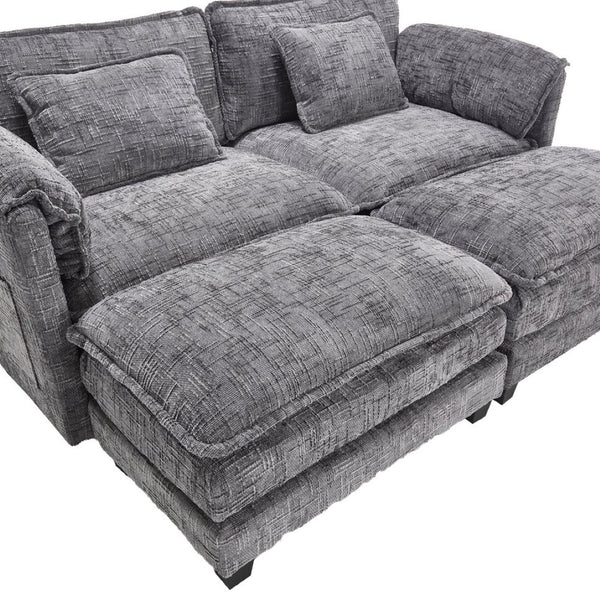 English Elm United Cozy Two-Seat Sofa With Chenille Fabric, Detachable Armrests, Footstools & Side Pockets W1568S00142-GIGA