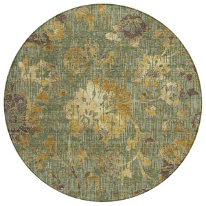 8' Round Floral Polyester Area Rug Washable Design for Indoor Outdoor Spaces