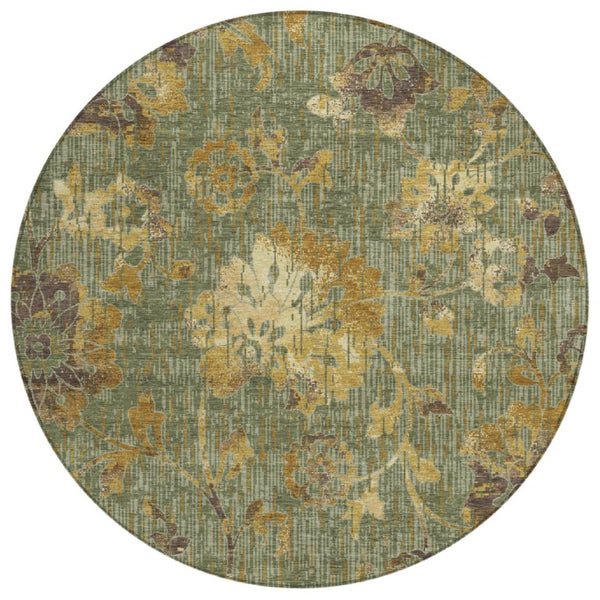 8' Round Floral Polyester Area Rug Washable Design for Indoor Outdoor Spaces
