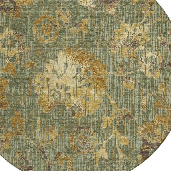 HomeRoots 8' Round Floral Polyester Area Rug Washable Design for Indoor Outdoor Spaces 733500