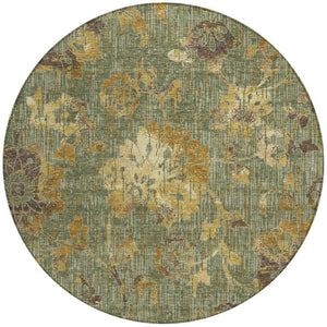 8' Round Floral Polyester Area Rug Washable Design for Indoor Outdoor Spaces