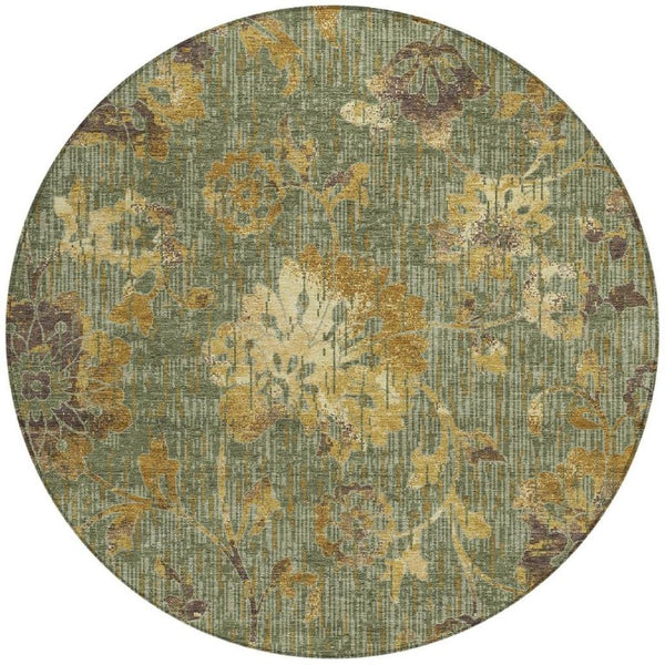 8' Round Floral Polyester Area Rug Washable Design for Indoor Outdoor Spaces