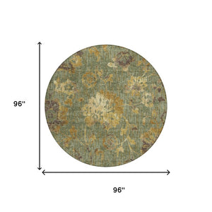 8' Round Floral Polyester Area Rug Washable Design for Indoor Outdoor Spaces
