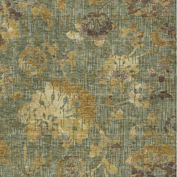 Floral Olive Washable Polyester Area Rug for Indoor Outdoor Patios Kitchens and Living Rooms