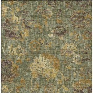 Floral Olive Washable Polyester Area Rug for Indoor Outdoor Patios Kitchens and Living Rooms