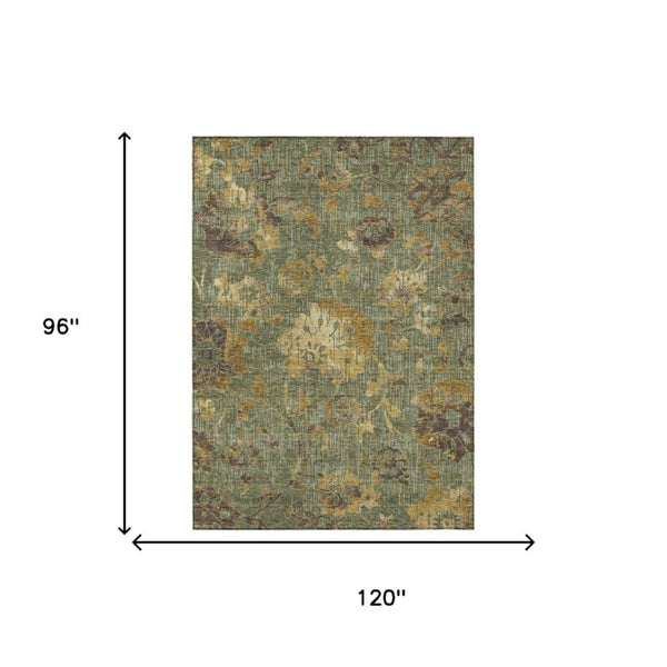 Floral Olive Washable Polyester Area Rug for Indoor Outdoor Patios Kitchens and Living Rooms