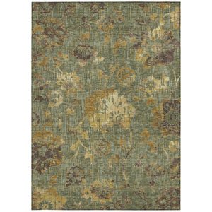 Floral Olive Washable Polyester Area Rug for Indoor Outdoor Patios Kitchens and Living Rooms