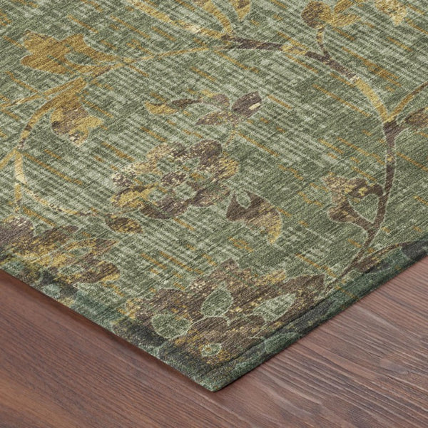 Floral Olive Washable Polyester Area Rug for Indoor Outdoor Patios Kitchens and Living Rooms