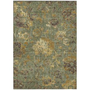 Floral Olive Washable Polyester Area Rug for Indoor Outdoor Patios Kitchens and Living Rooms