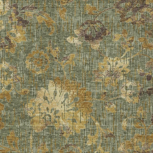 HomeRoots Floral Olive Washable Polyester Area Rug for Indoor Outdoor Patios Kitchens and Living Rooms 10' x 14' 733503