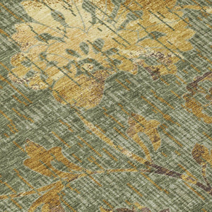 Floral Olive Washable Polyester Area Rug for Indoor Outdoor Patios Kitchens and Living Rooms