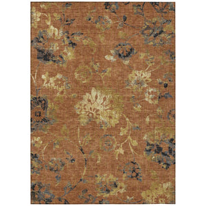 5x8 Floral Polyester Area Rug Washable Indoor Outdoor Patio Rust Orange Tones