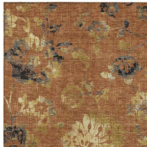 HomeRoots 5x8 Floral Polyester Area Rug Washable Indoor Outdoor Patio Rust Orange Tones 733505