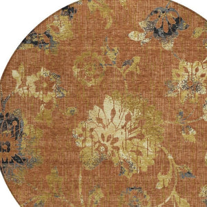 HomeRoots 8 Ft Round Floral Polyester Area Rug Washable for Indoor Outdoor Patio Use 733506
