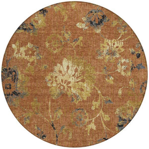 8 Ft Round Floral Polyester Area Rug Washable for Indoor Outdoor Patio Use