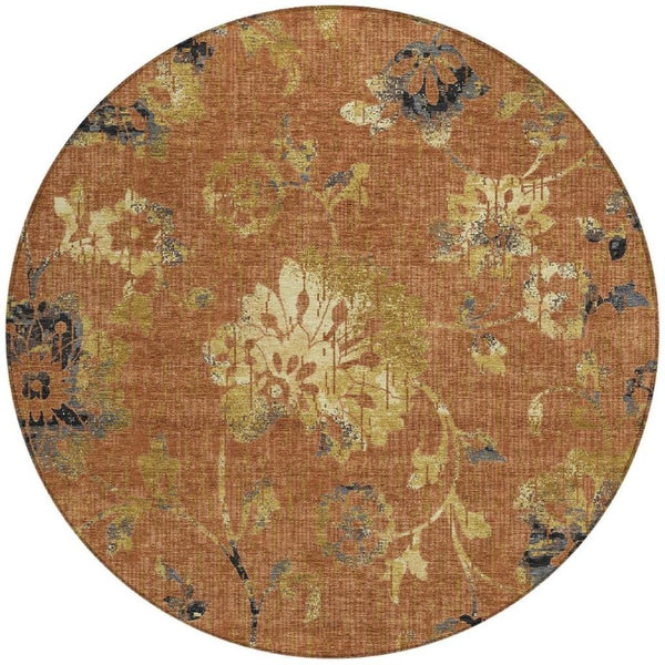 8 Ft Round Floral Polyester Area Rug Washable for Indoor Outdoor Patio Use