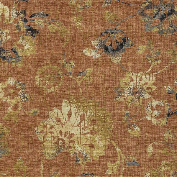 HomeRoots 9x12 Floral Polyester Area Rug Washable Traditional Indoor Outdoor Warm Tones 733508