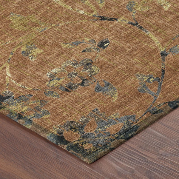 9x12 Floral Polyester Area Rug Washable Traditional Indoor Outdoor Warm Tones