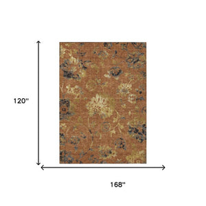 10 X 14 Floral Polyester Area Rug Washable Indoor Outdoor Patio Low Pile