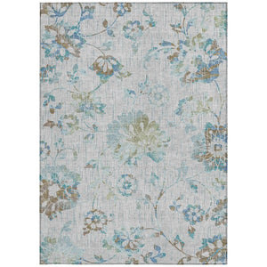 5x8 Floral Polyester Area Rug Washable Silver Gray Indoor Outdoor Patio Use