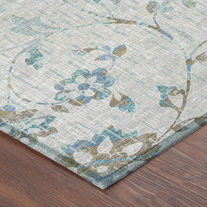 5x8 Floral Polyester Area Rug Washable Silver Gray Indoor Outdoor Patio Use