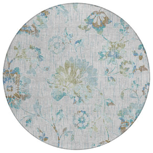 8 Ft Round Floral Polyester Area Rug Washable Indoor Outdoor Patio Silver Gray